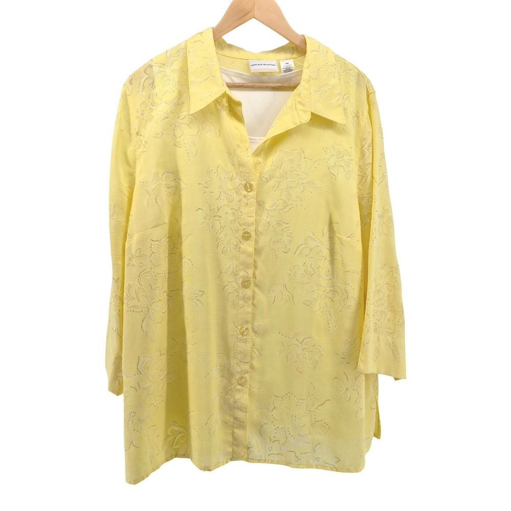 Alfred Dunner Butter‎ Yellow Floral Embroidered Button Up Shirt Tank Top Set 16W